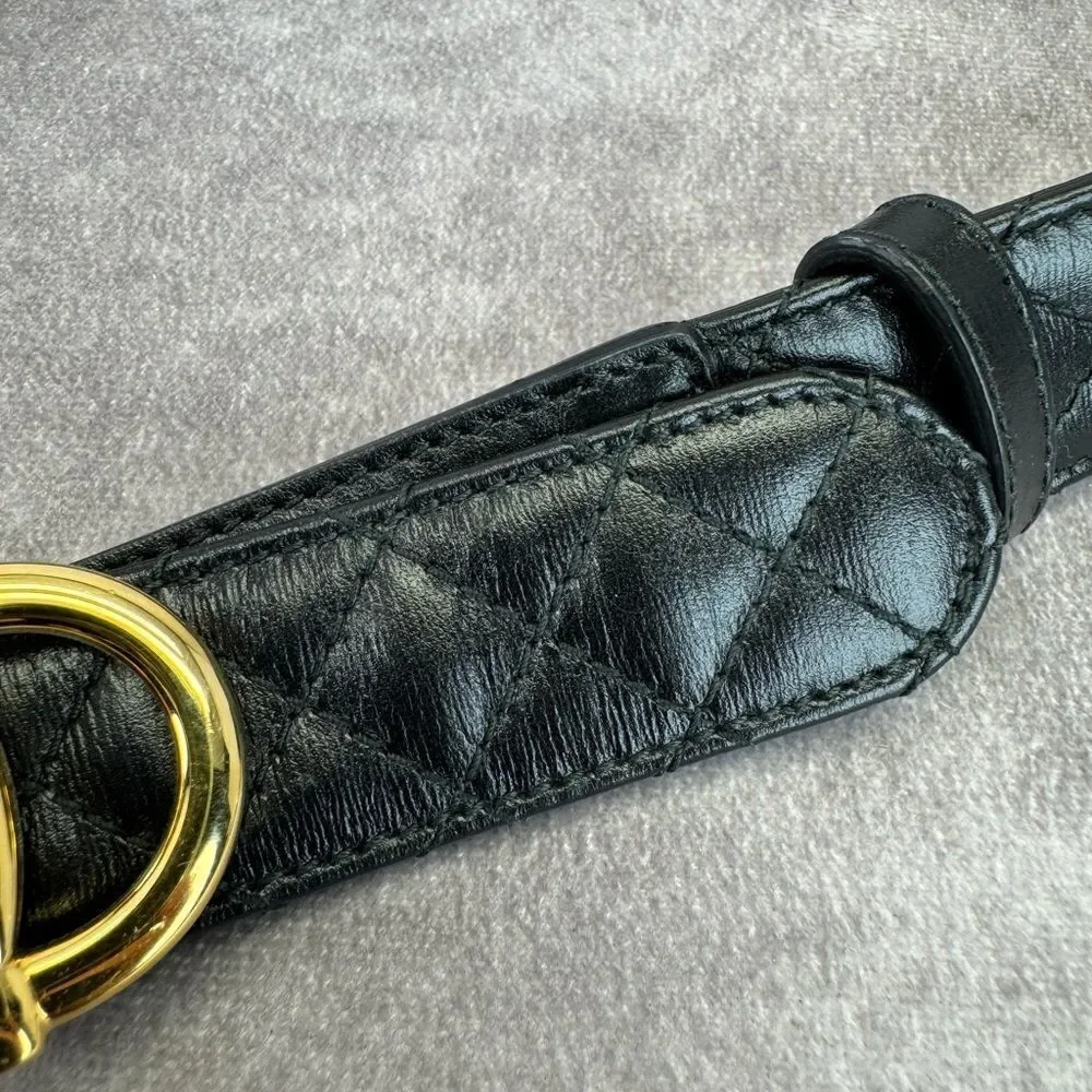 Gucci Zumi Black Leather Quilted Belt with Gold Buckle 550122 90/36 - Picture 6 of 10